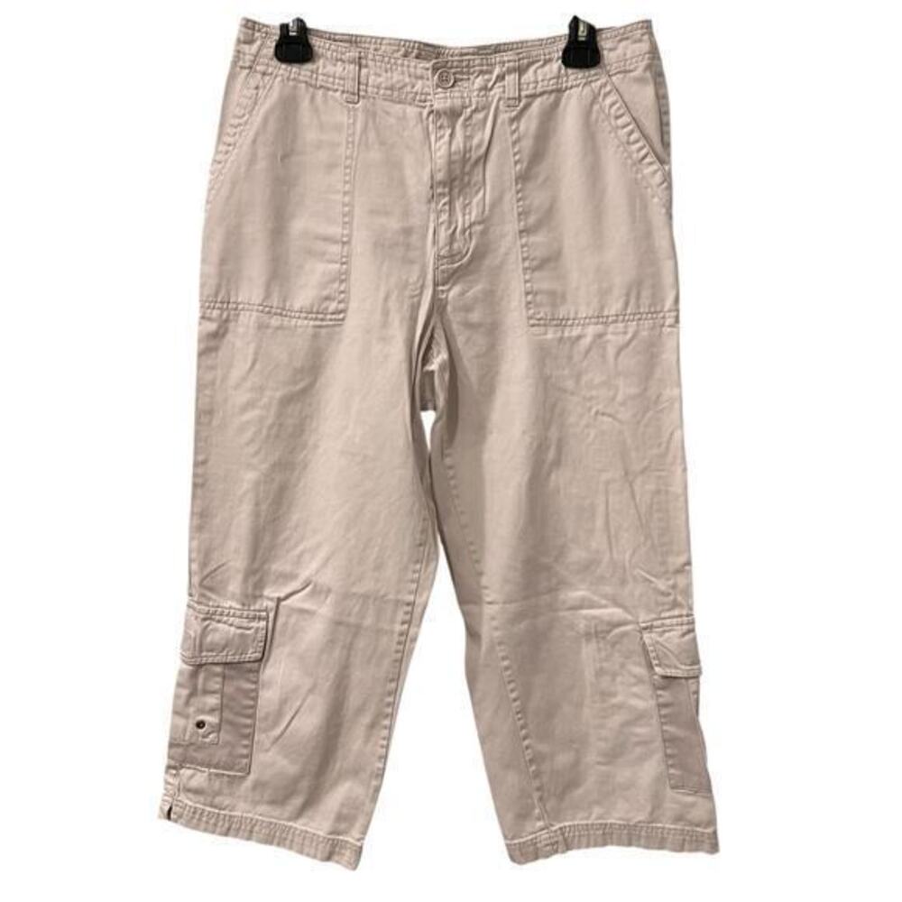 LA CABANA Hawaii Cotton Vintage Y2K beige cropped utility cargo pants sz 10